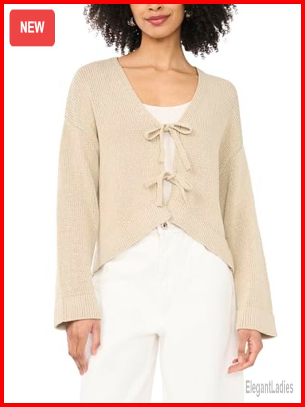 Long Sleeve Tie Front Cardigan Milano Edge Trim Adjustable Fit